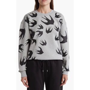 McQ Alexander McQueen Swallow Storm  Grey Black Fleece Sweatshirt Small Designer